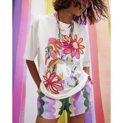 WHITE SS BOX PRINT MORGAN TEE