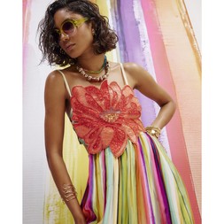 Orange Beaded Corsage Maxi Dress