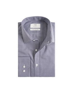 M&S Collection Regular Fit Ultimate Non Iron Textured Shirt Navy £40